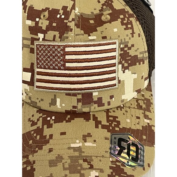 Runs Deep Tactical Camo Mesh Trucker Hat With Embroidered American Flag Mens OS - Picture 2 of 8
